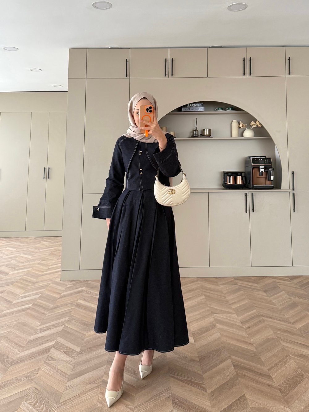 Elya Pelerin Detaylı Kot Etekli Takım Lacivert (4409)