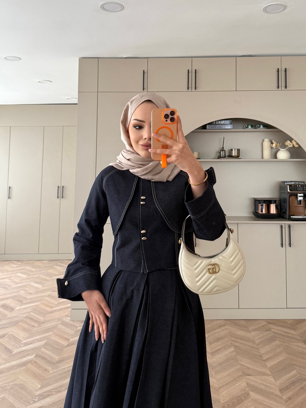 Elya Pelerin Detaylı Kot Etekli Takım Lacivert (4409)