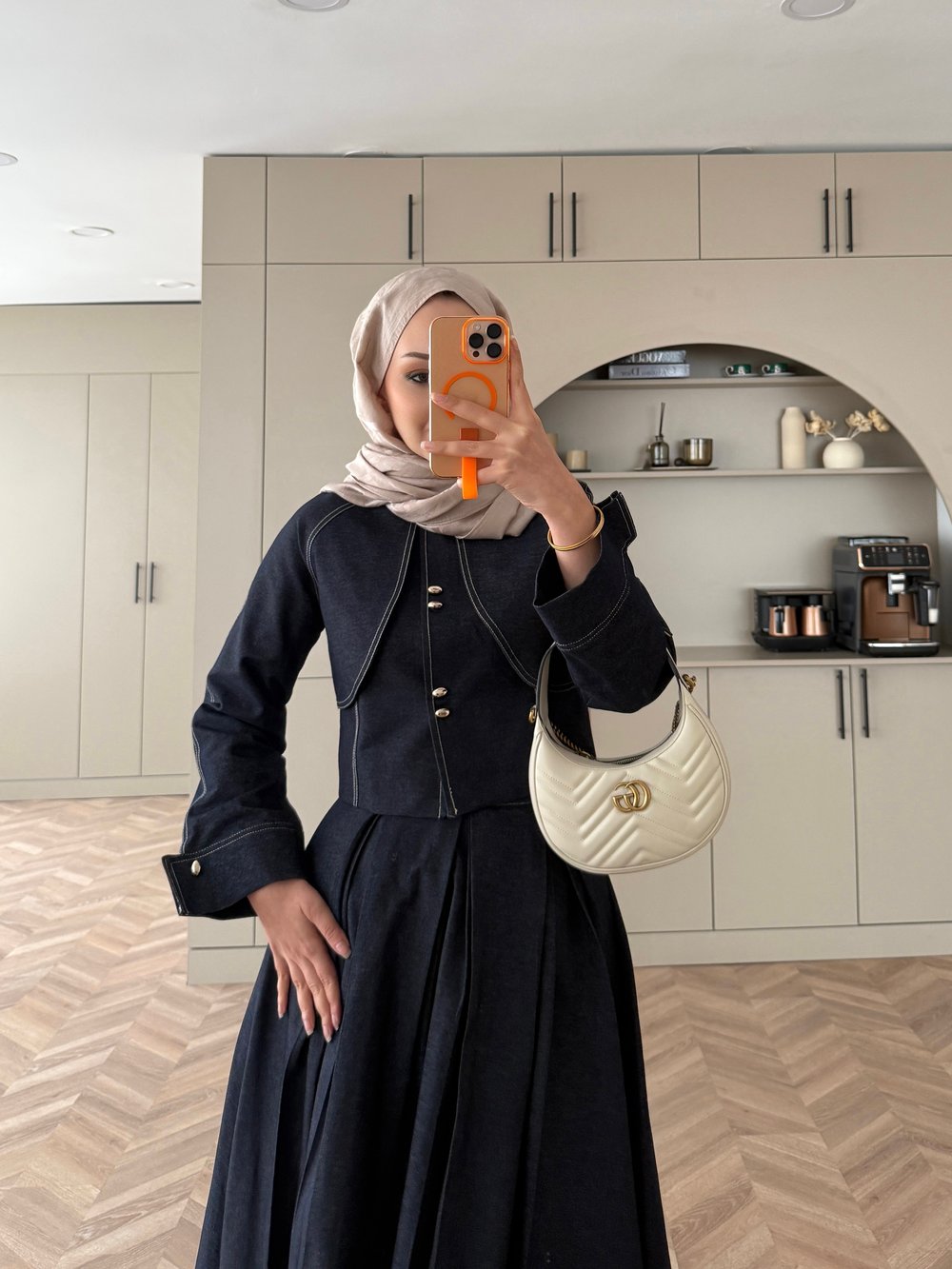 Elya Pelerin Detaylı Kot Etekli Takım Lacivert (4409)