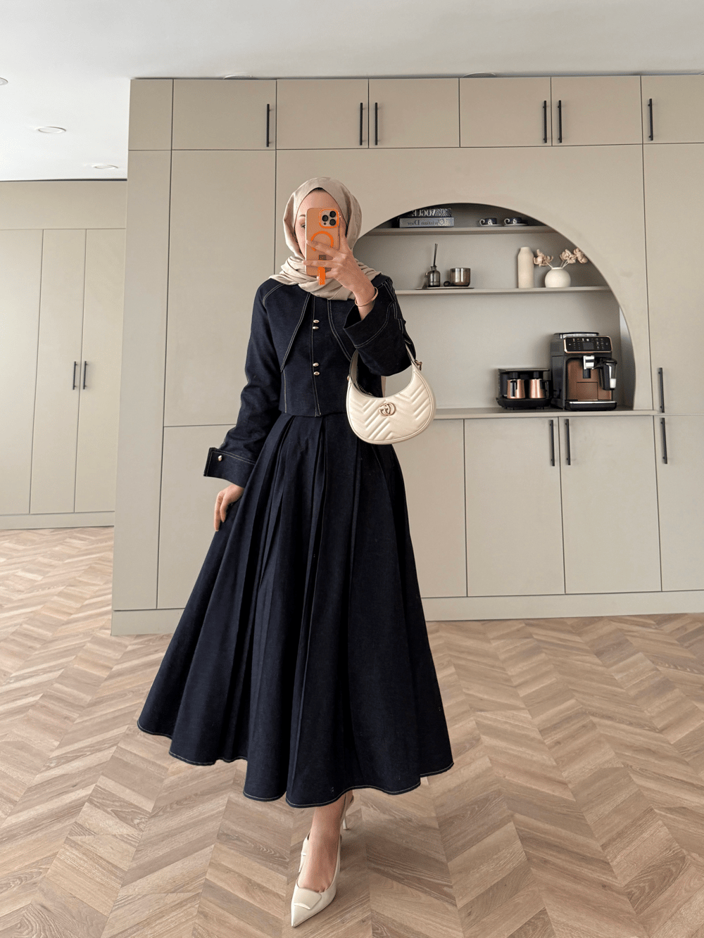 Elya Pelerin Detaylı Kot Etekli Takım Lacivert (4409)