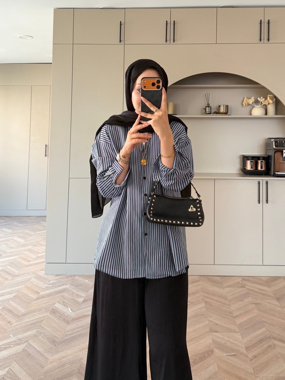 Era Çizgili Oversize Gömlek Siyah (5475)