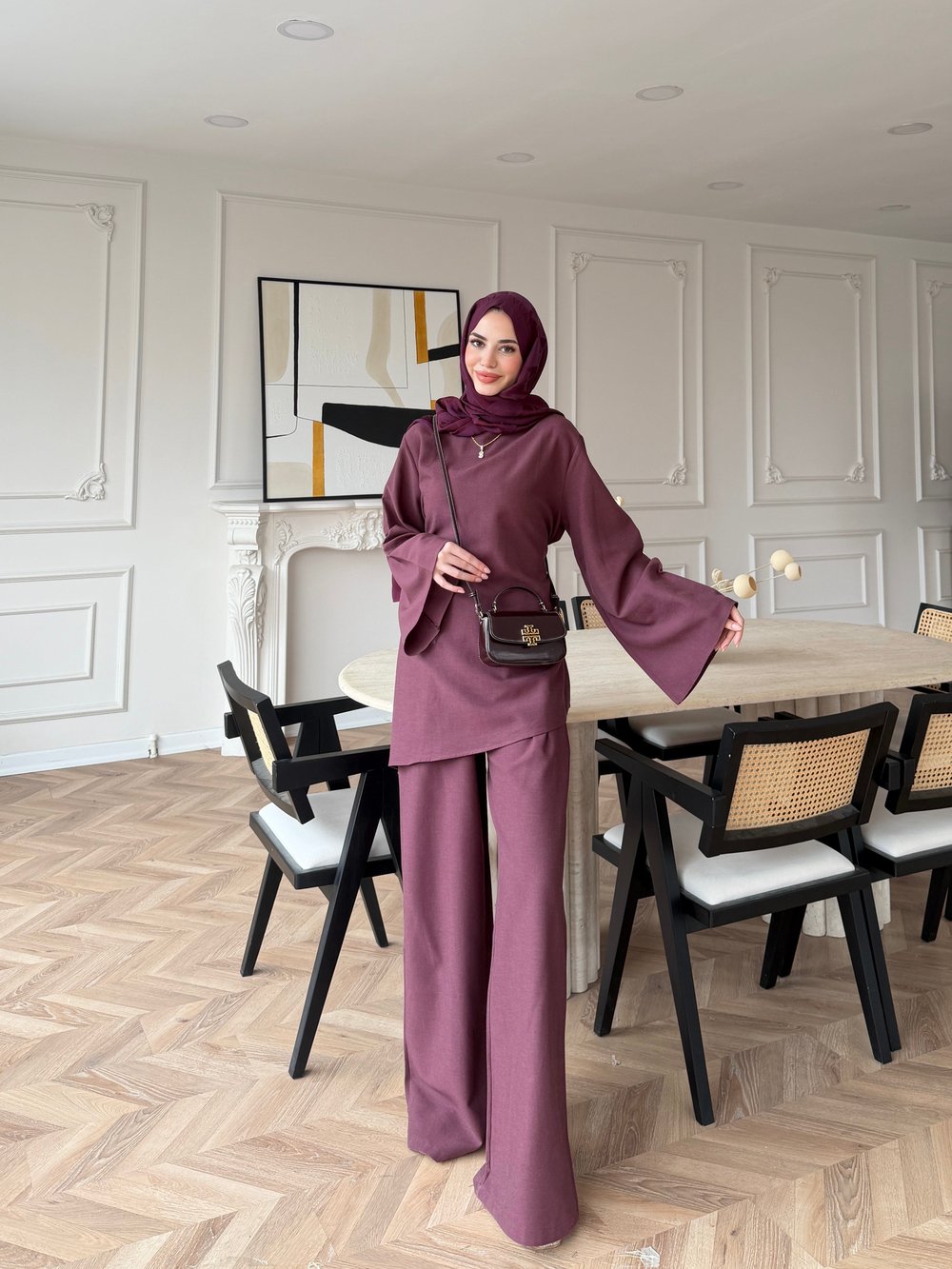 Esil Asimetrik Kesim Pantolonlu Takım Bordo (2365)