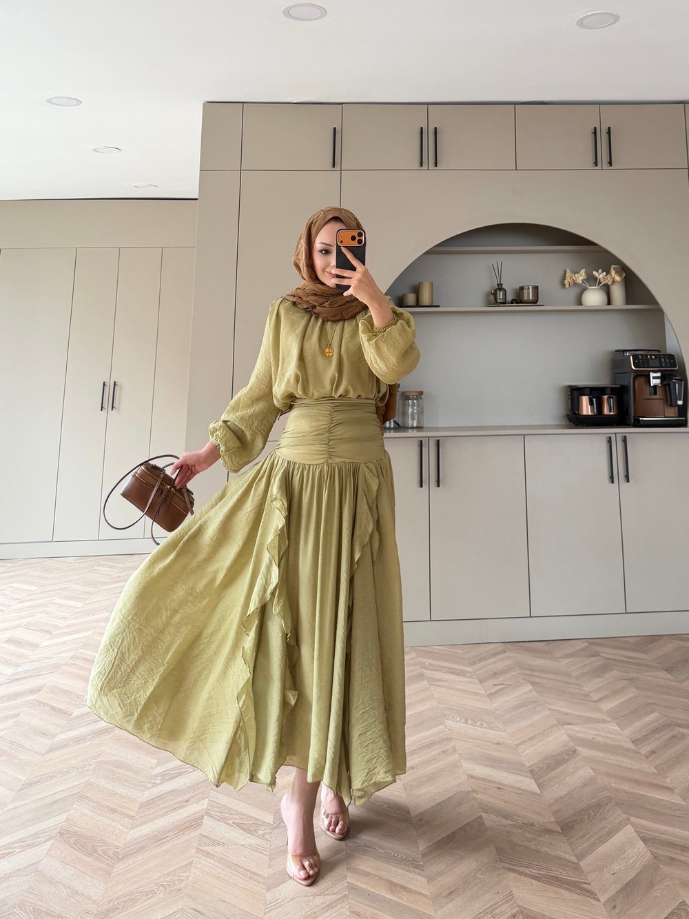 Estelle Tül Etekli Takım Yağ Yeşili (8055)