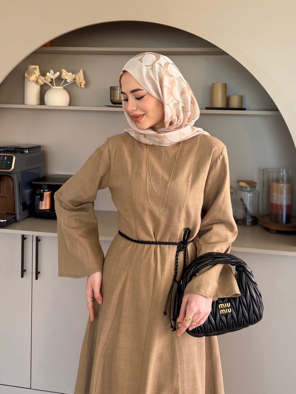 Eyyo Keten Elbise Camel (3335)
