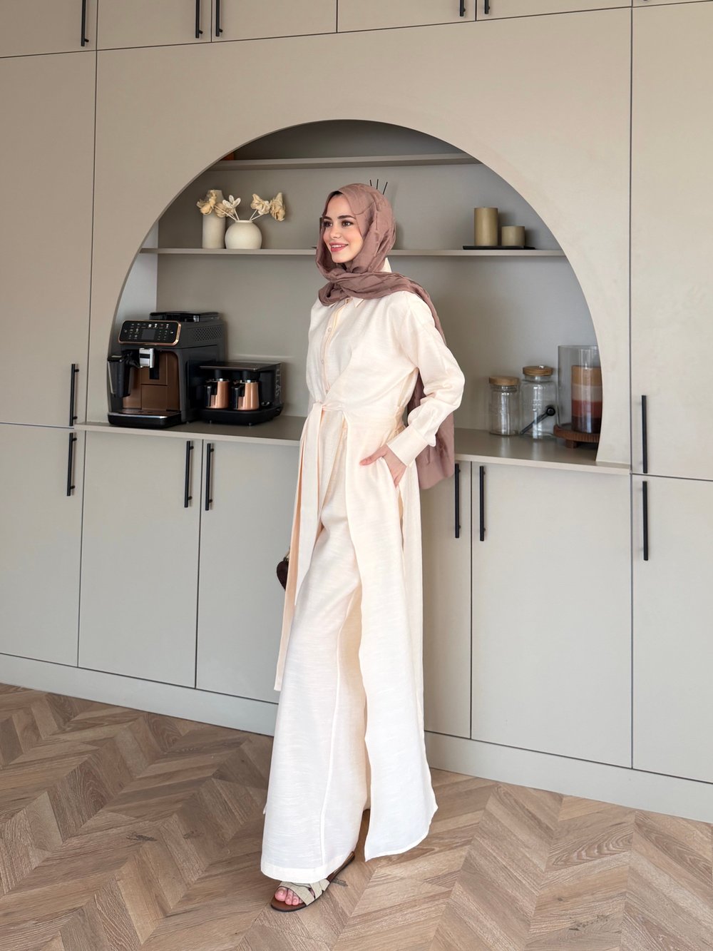 Fairy Yırtmaç Detaylı Pantolon Takım Bej (8058)