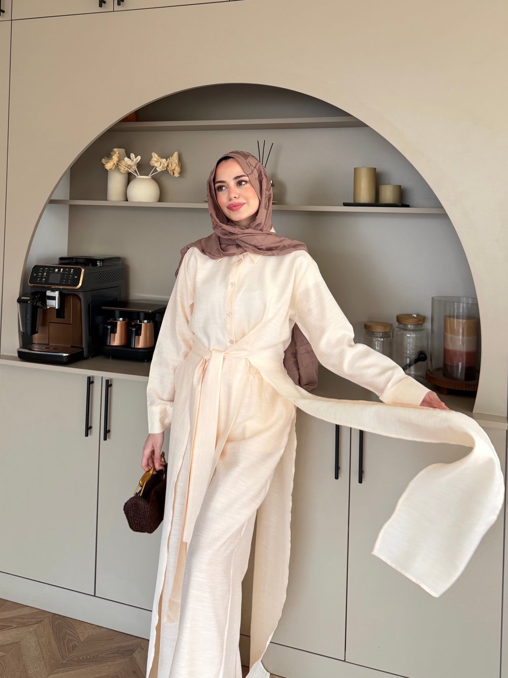 Fairy Yırtmaç Detaylı Pantolon Takım Bej (8058)