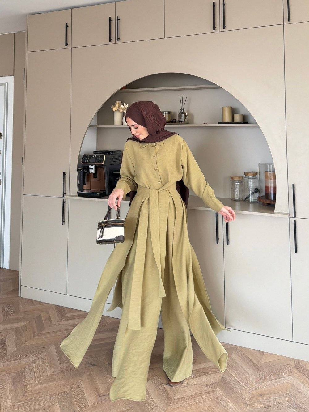 Fairy Yırtmaç Detaylı Pantolon Takım Yağ Yeşili (8058)