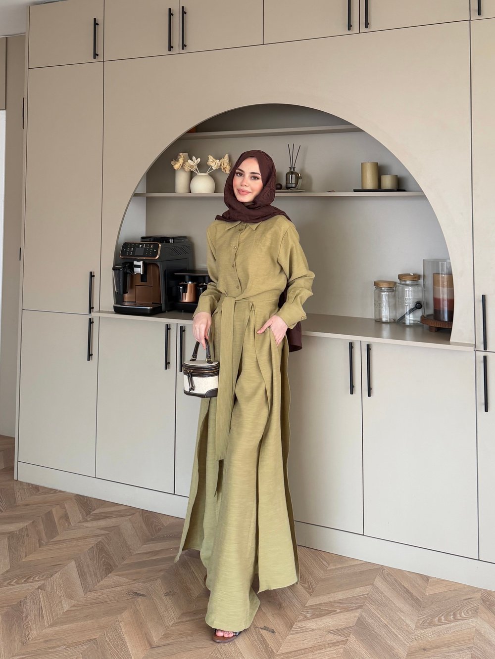 Fairy Yırtmaç Detaylı Pantolon Takım Yağ Yeşili (8058)