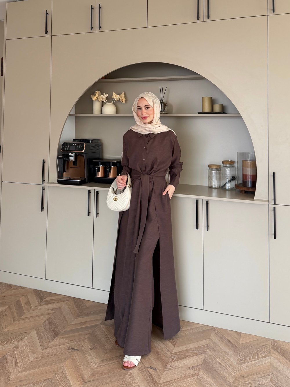 Fairy Yırtmaç Detaylı Pantolonlu Takım Acı Kahve (8058)