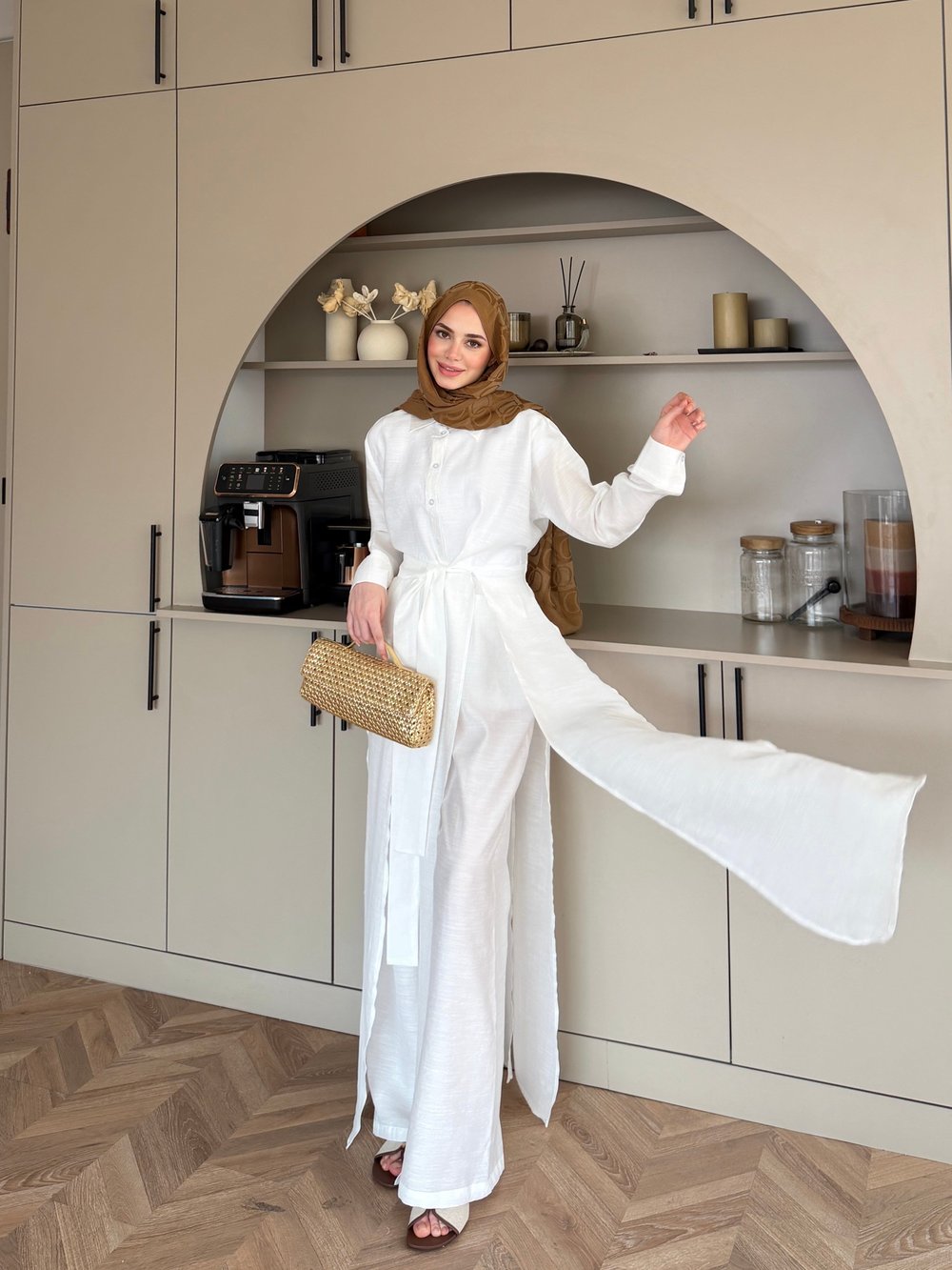 Fairy Yırtmaç Detaylı Pantolonlu Takım Beyaz (8058)