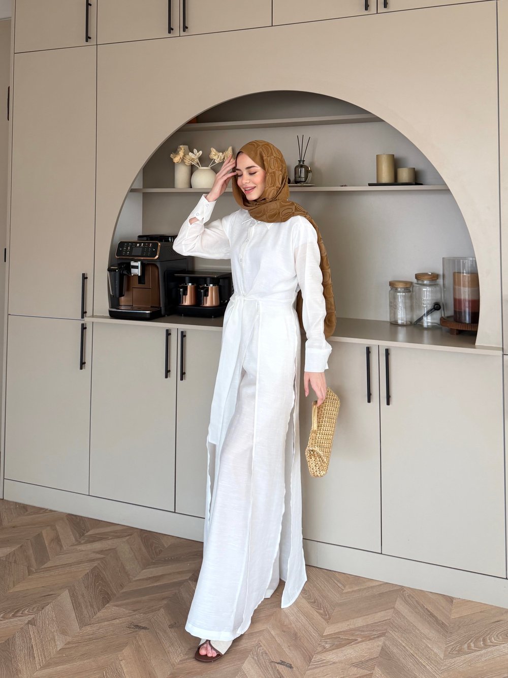 Fairy Yırtmaç Detaylı Pantolonlu Takım Beyaz (8058)
