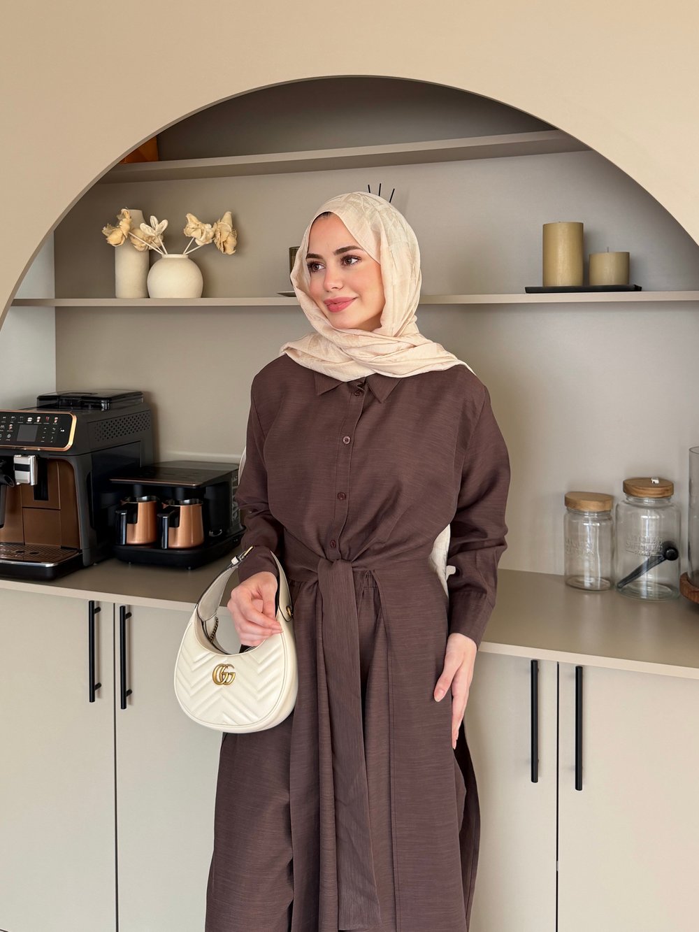Fairy Yırtmaç Detaylı Pantolonlu Takım Acı Kahve (8058)