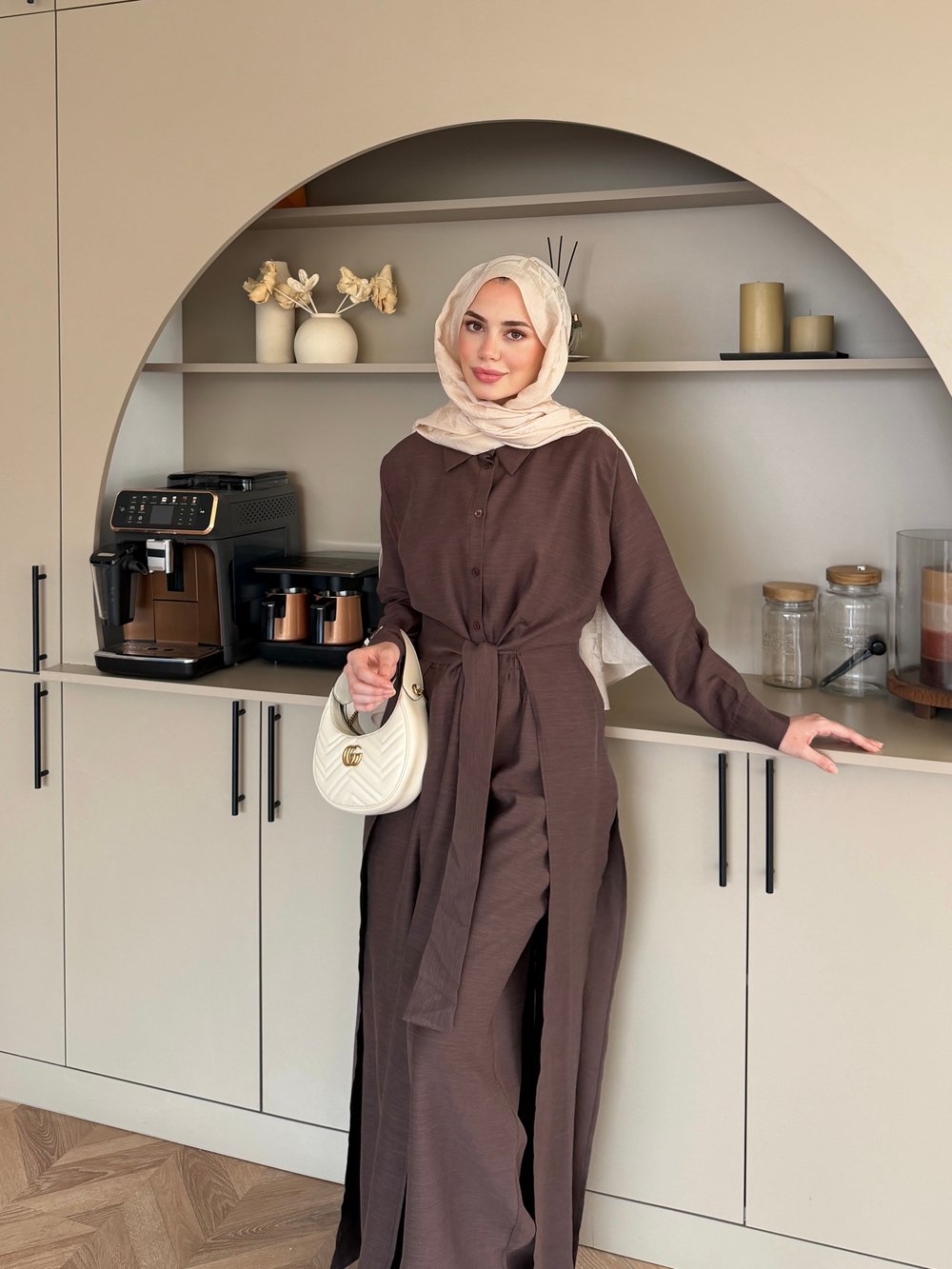Fairy Yırtmaç Detaylı Pantolonlu Takım Acı Kahve (8058)