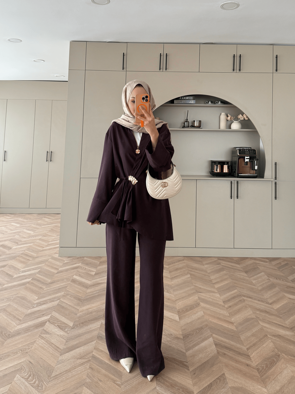Farbo Yandan Bağlamalı Broşlu Modal Takım Mürdüm (4413)