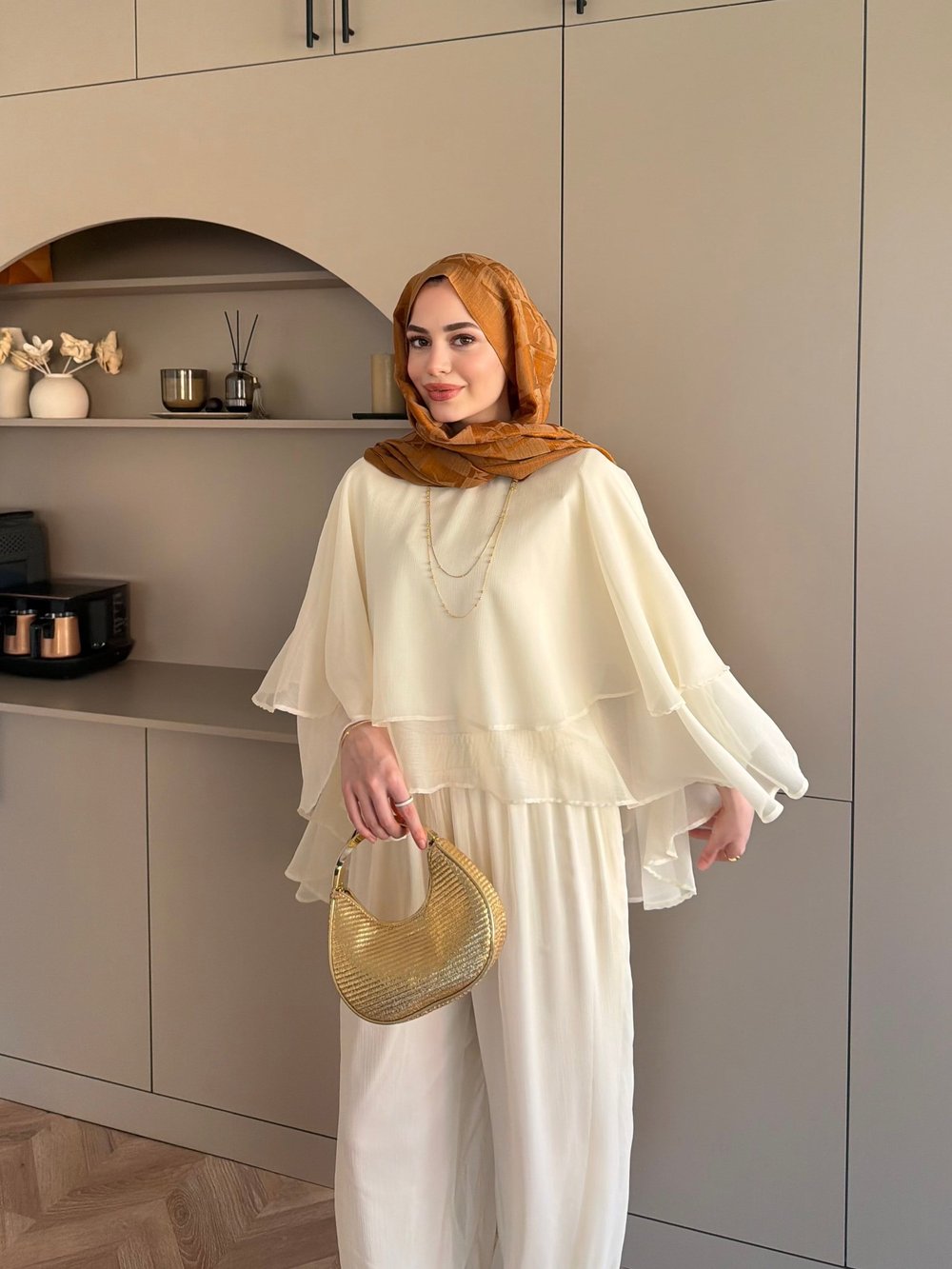 Feely Yarasa Kol Pantolonlu Takım Ekru (5799)