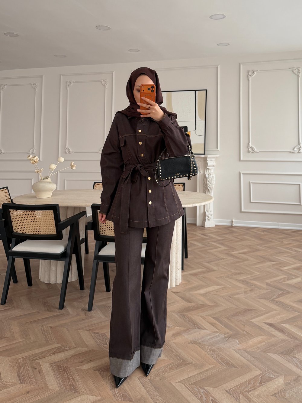 Ferga Çıtçıtlı Pantolonlu Takım Kahve (6051)