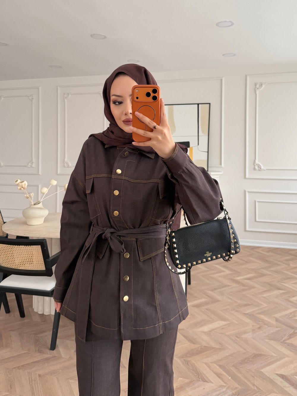 Ferga Çıtçıtlı Pantolonlu Takım Kahve (6051)