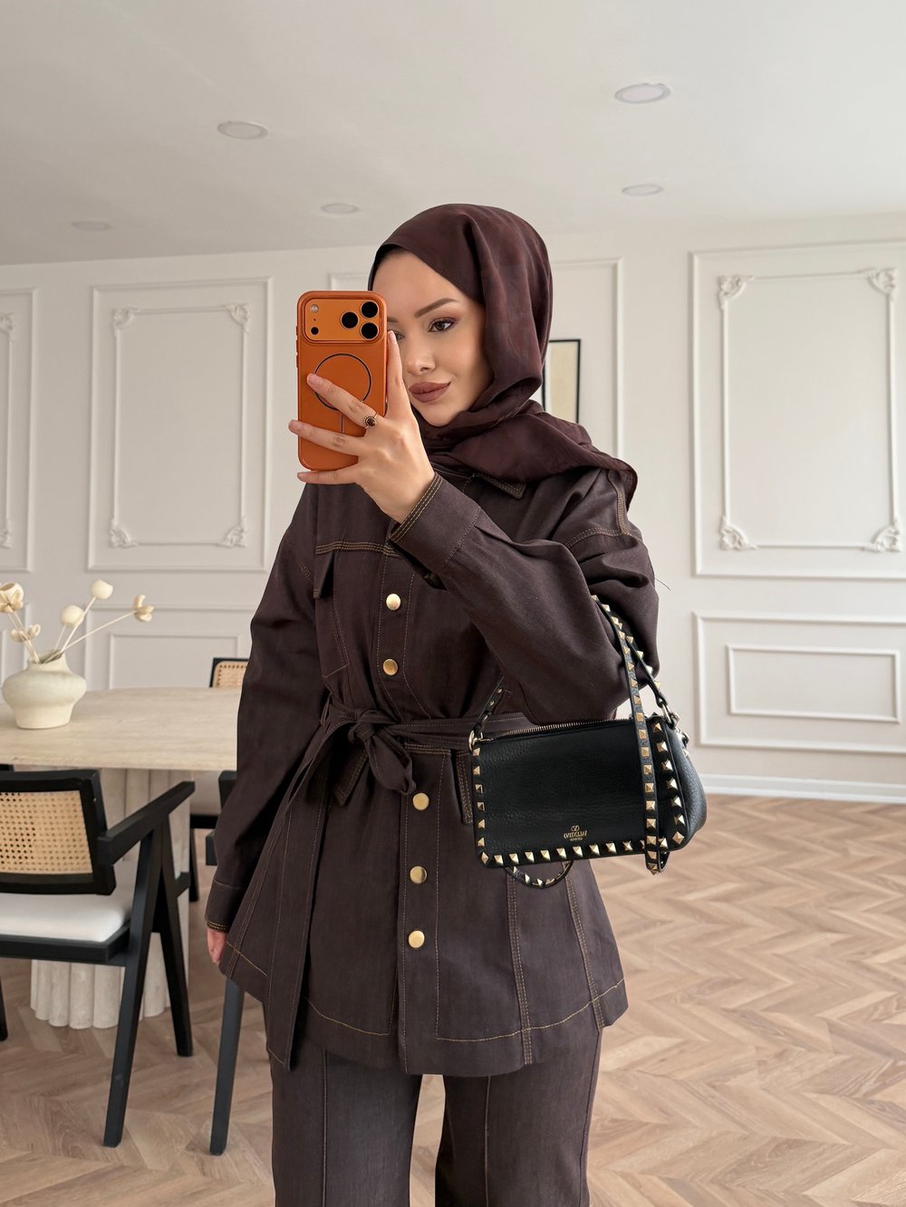 Ferga Çıtçıtlı Pantolonlu Takım Kahve (6051)