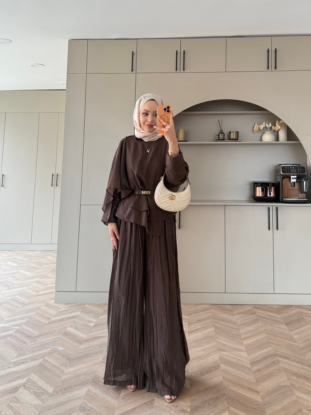 Flair Asimetrik Kesim Pantolon Takım Kahve (8050)