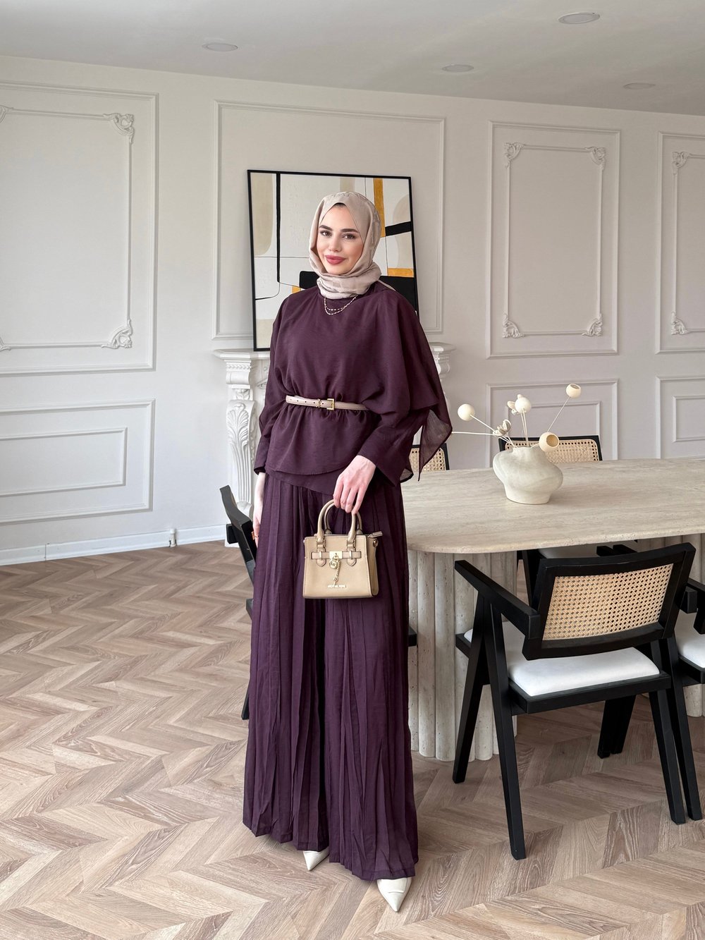 Flair Asimetrik Kesim Pantolon Takım Mürdüm (8050)