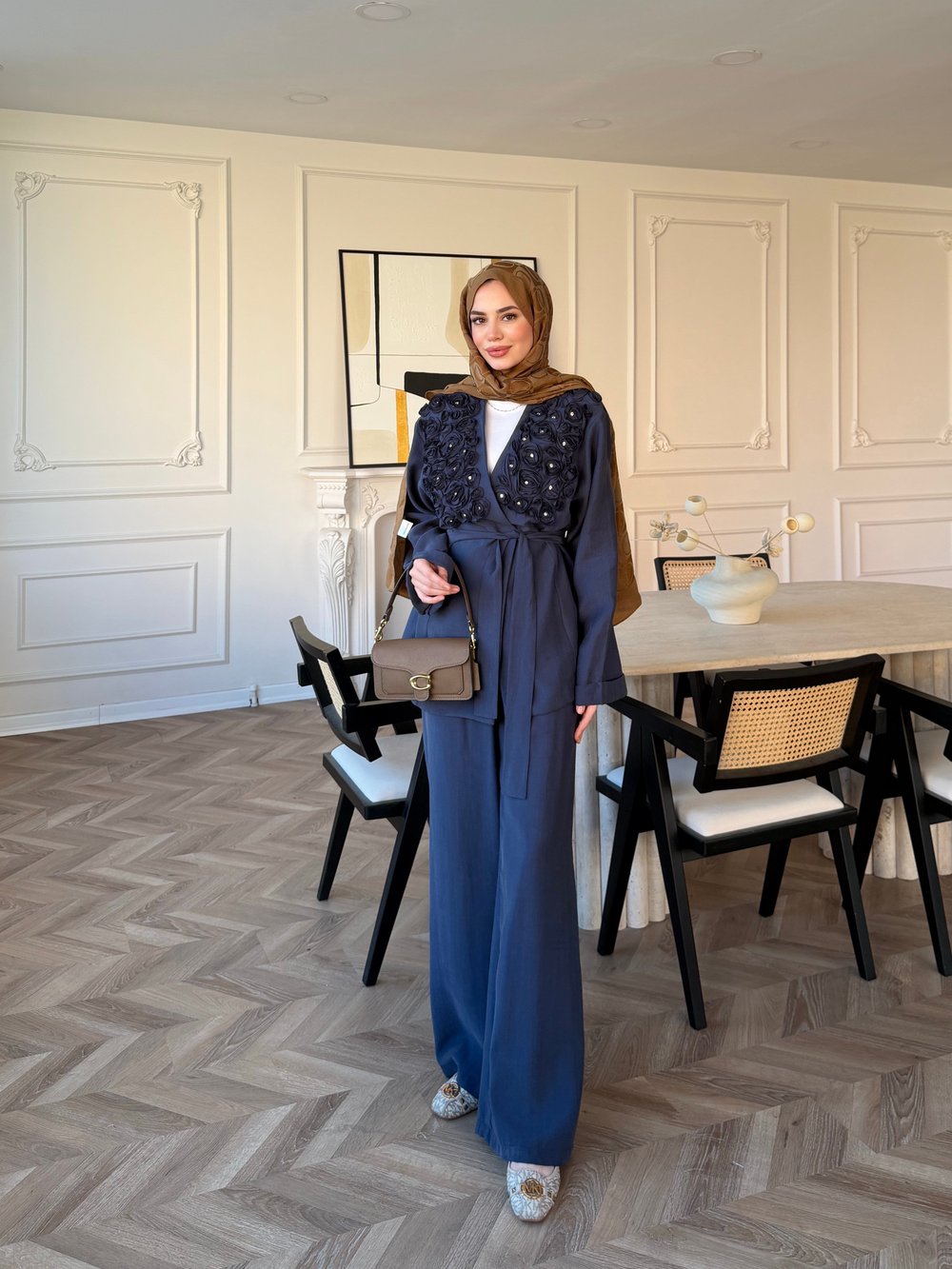 Fleur Aplika Detaylı Pantolonlu Takım Lacivert (5788)