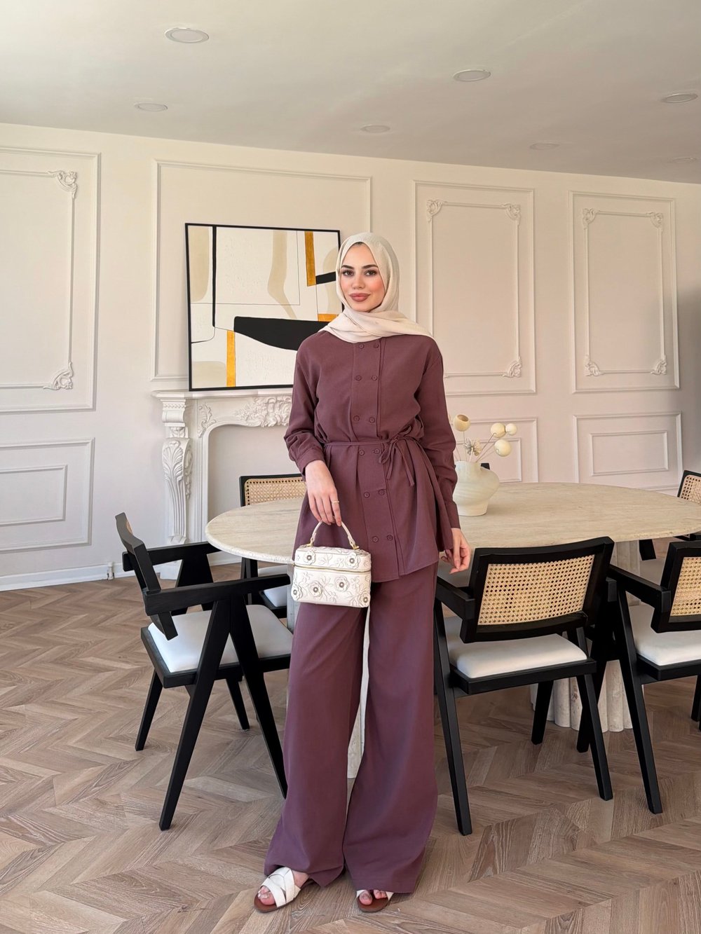 Flint Düğme Detaylı Pantolonlu Takım Mürdüm (4517)