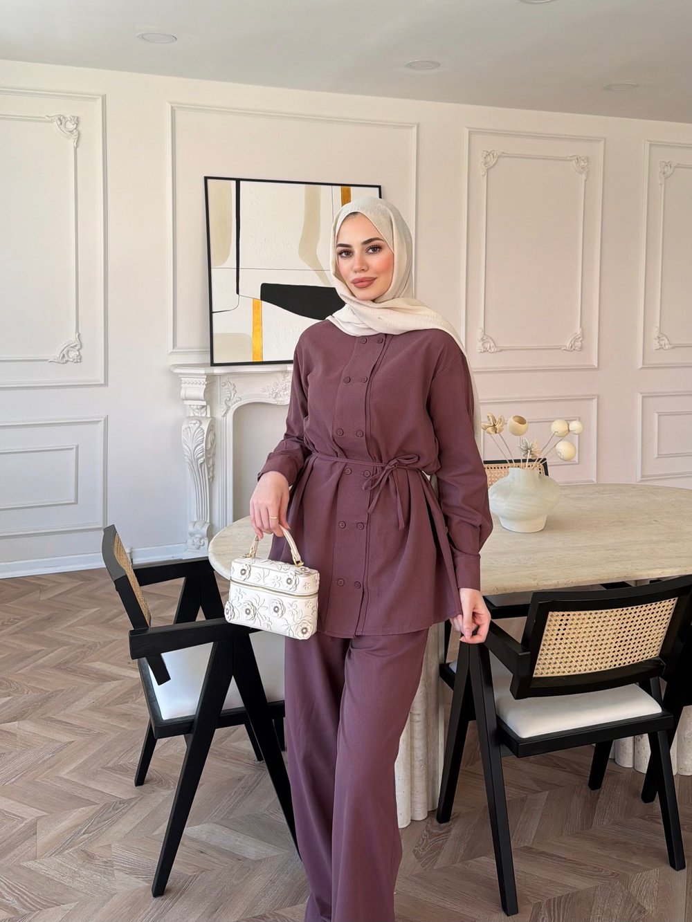 Flint Düğme Detaylı Pantolonlu Takım Mürdüm (4517)