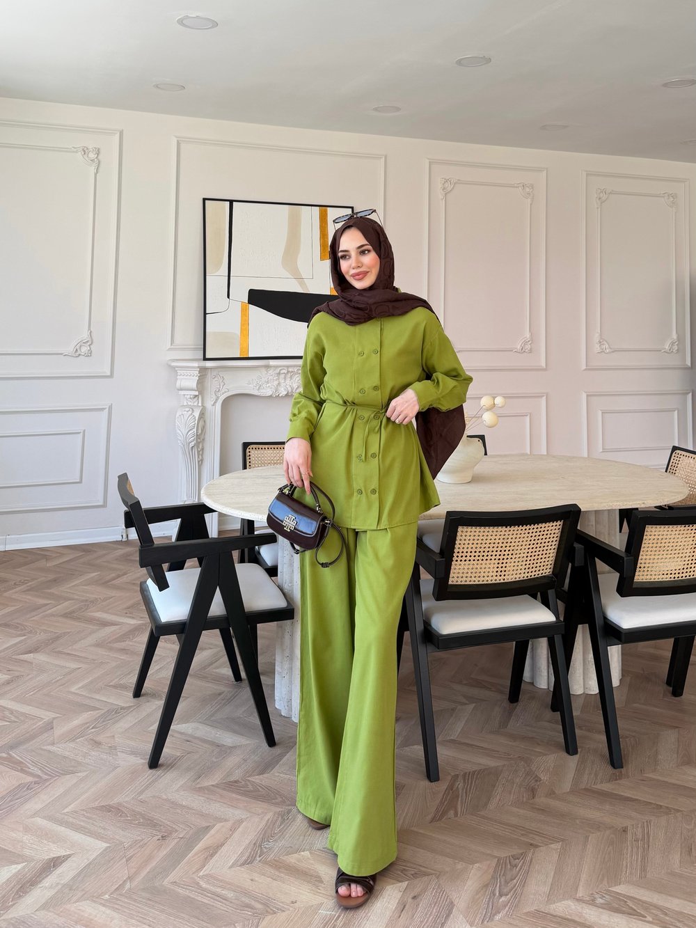 Flint Düğme Detaylı Pantolonlu Takım Yeşil (4517)
