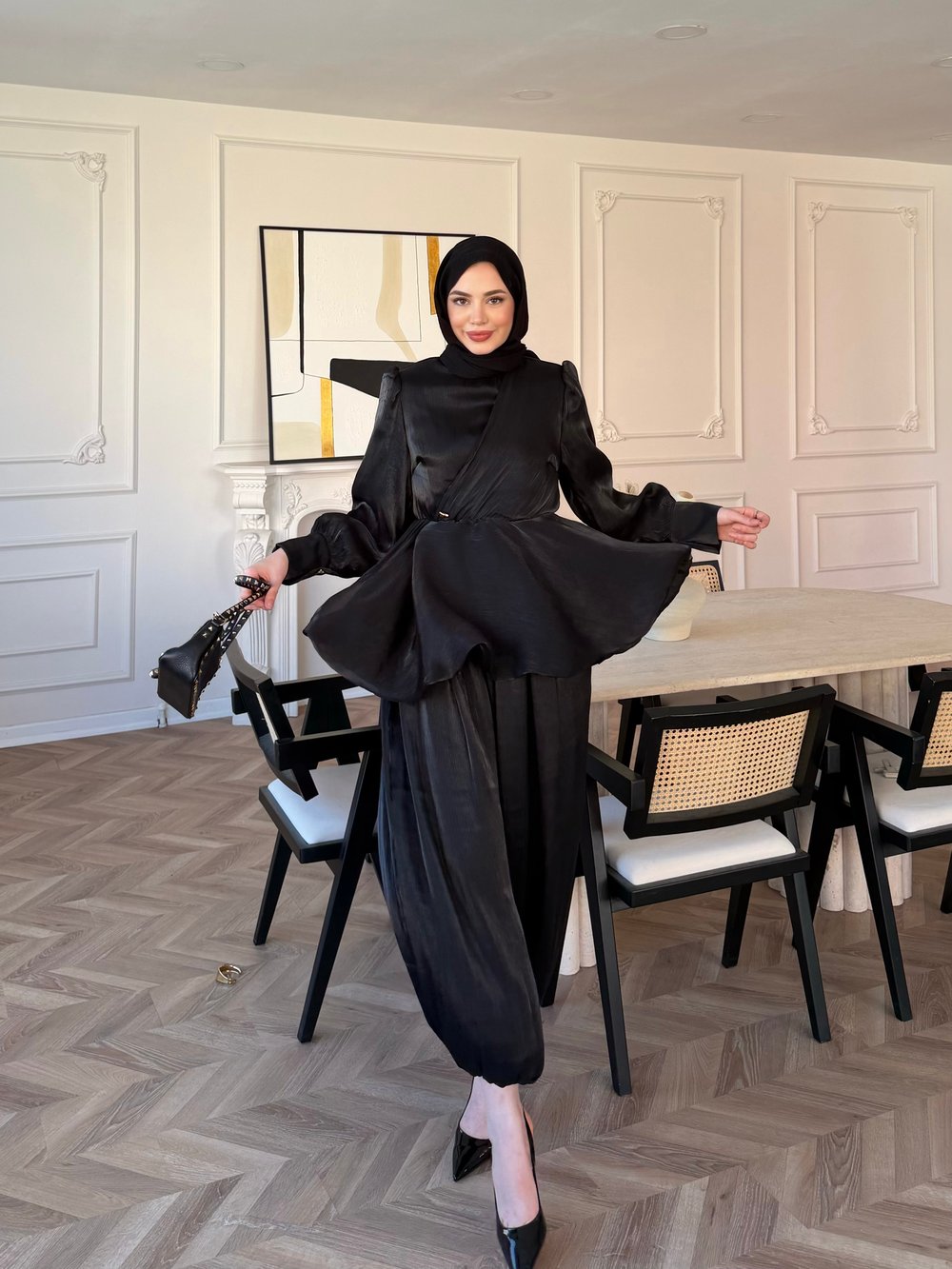 Flora Janjan Pantolon Takım Siya (5787)