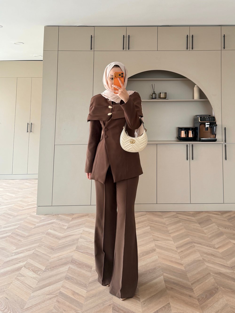 Flow Pelerinli Ceket Takım Kahve (4460) 