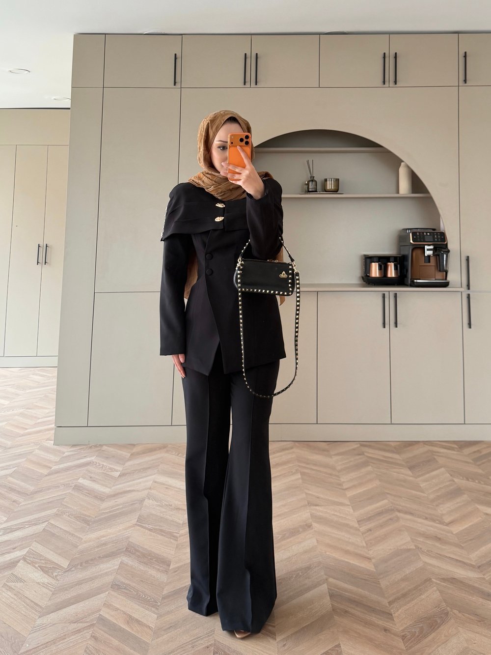 Flow Pelerinli Ceket Takım Siyah (4460)