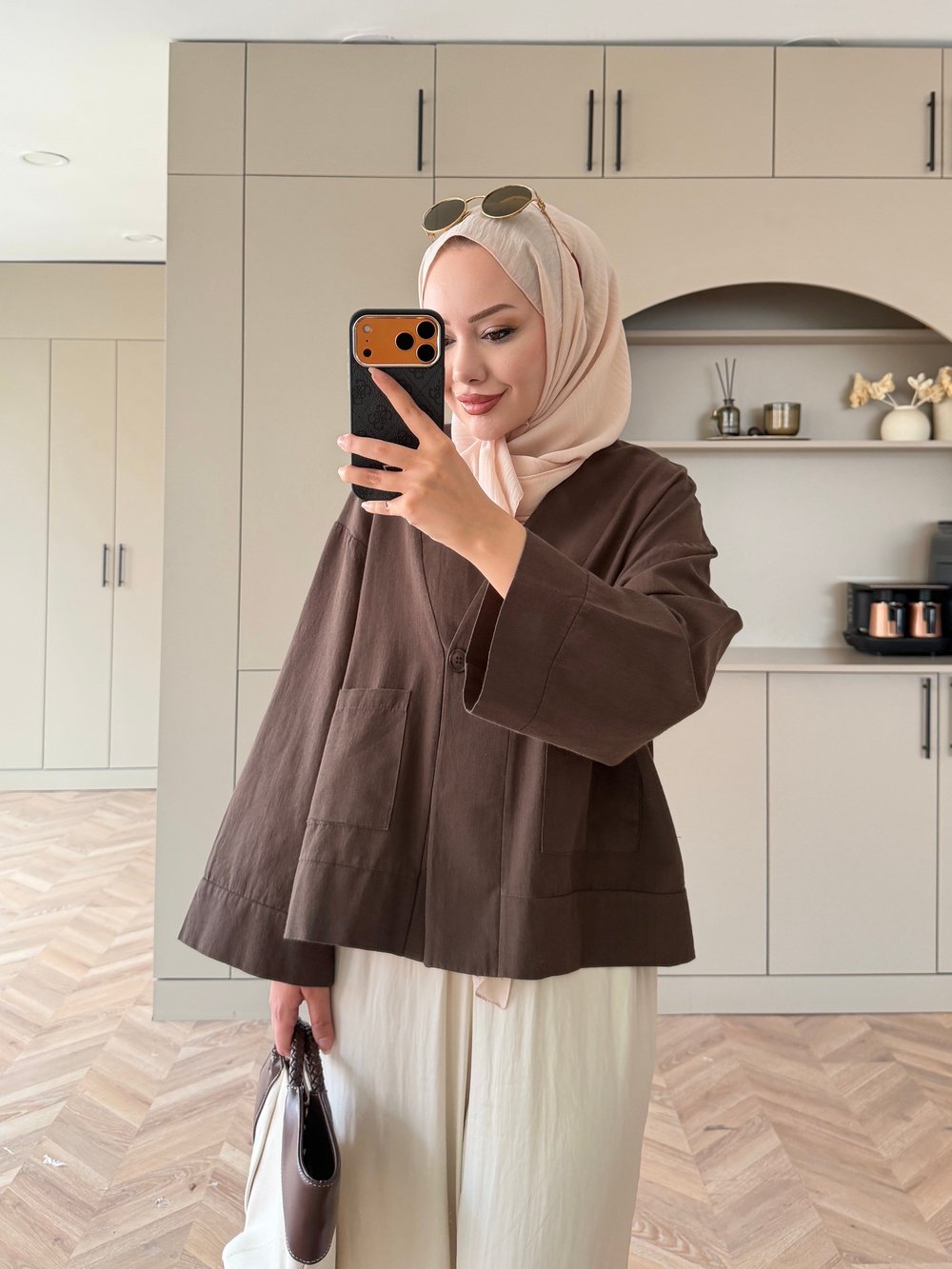 Front Düğmeli Bluz Kahve (5461)