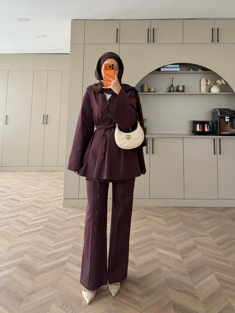 Garance Kruvaze Pantolonlu Kot  kemersizTakım Mürdüm (2367)