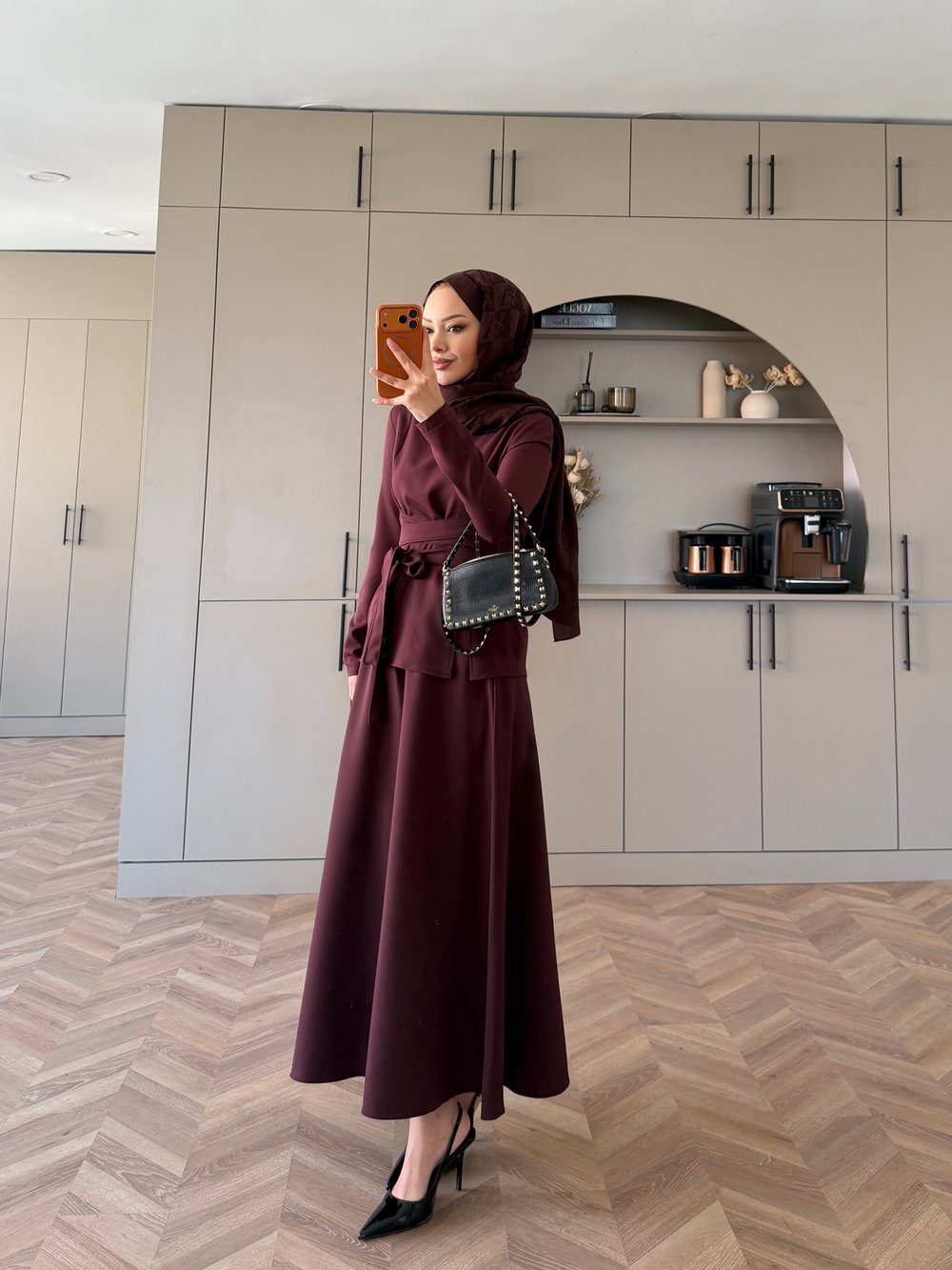Gazel Bağlamalı Etekli Takım Bordo (4417)