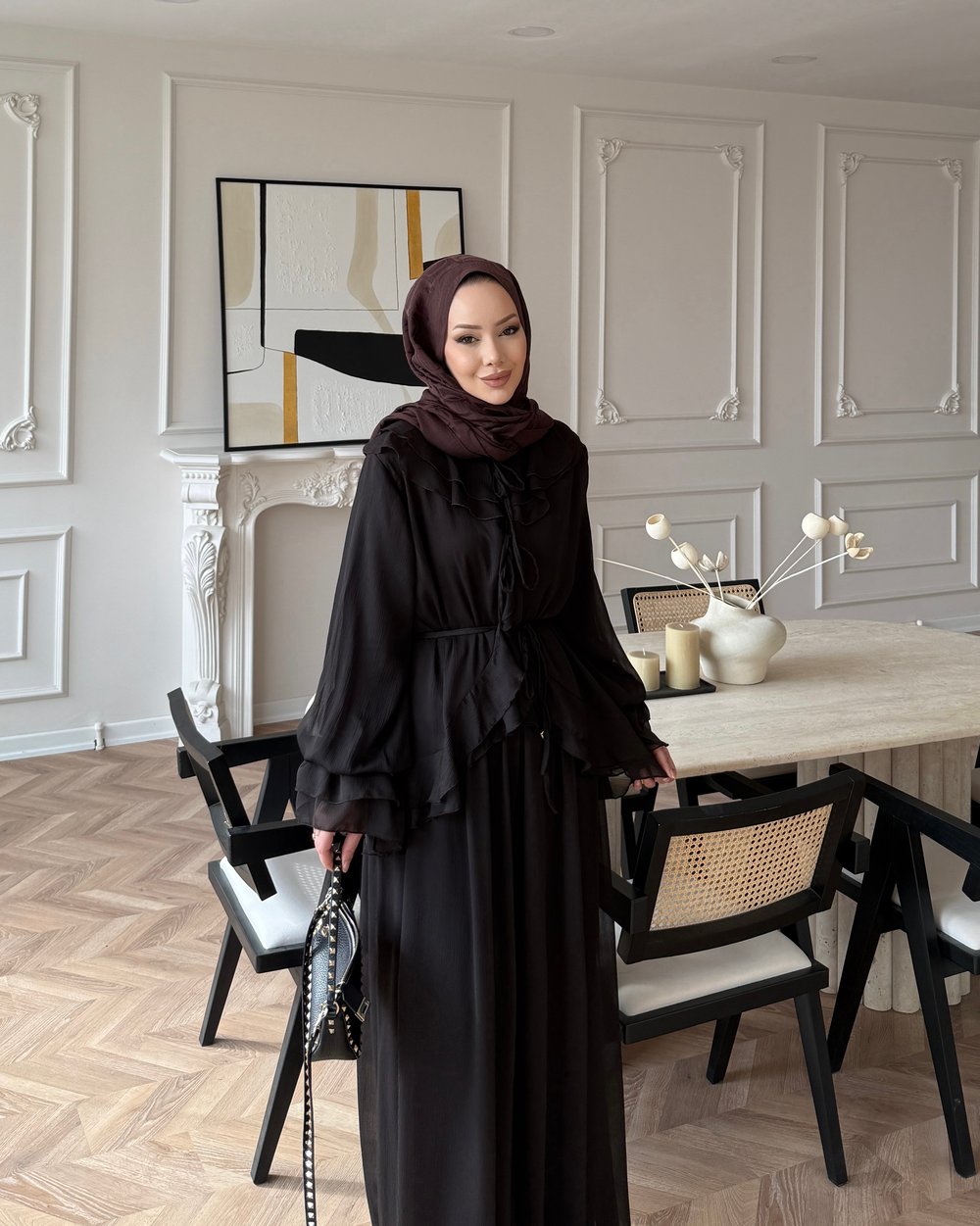 Ghalia Şifon Pantolonlu Takım Acı Kahve 