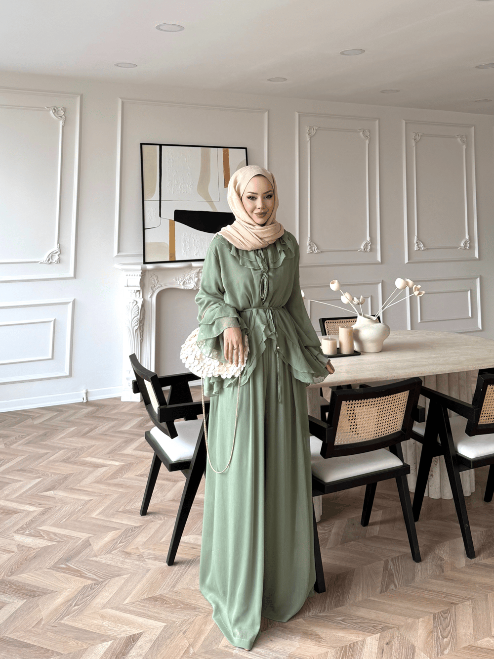 Ghalia Şifon Pantolonlu Takım Haki