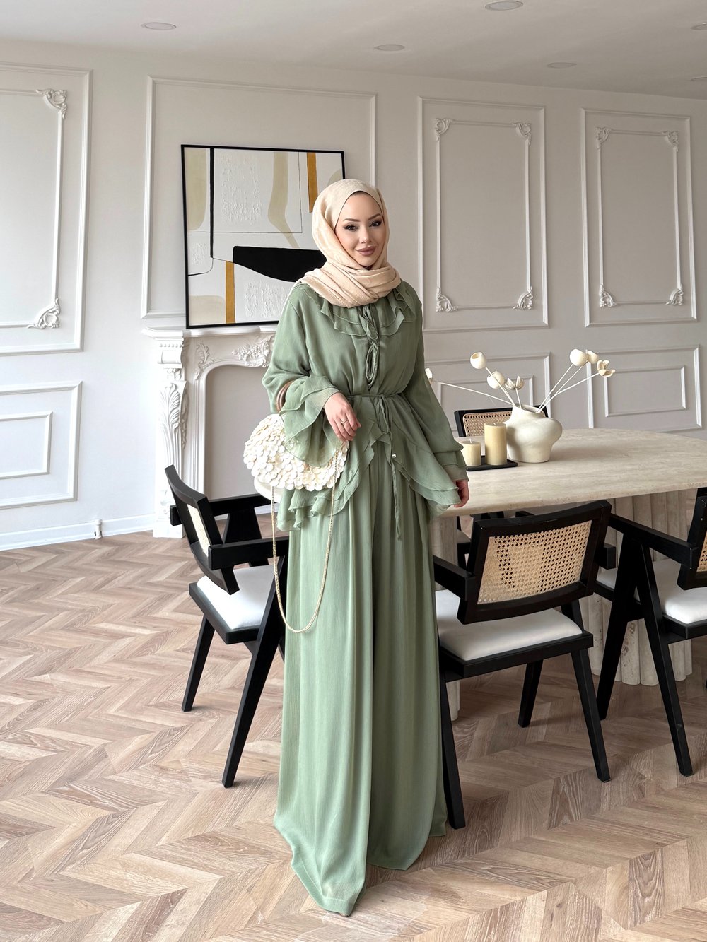 Ghalia Şifon Pantolonlu Takım Haki