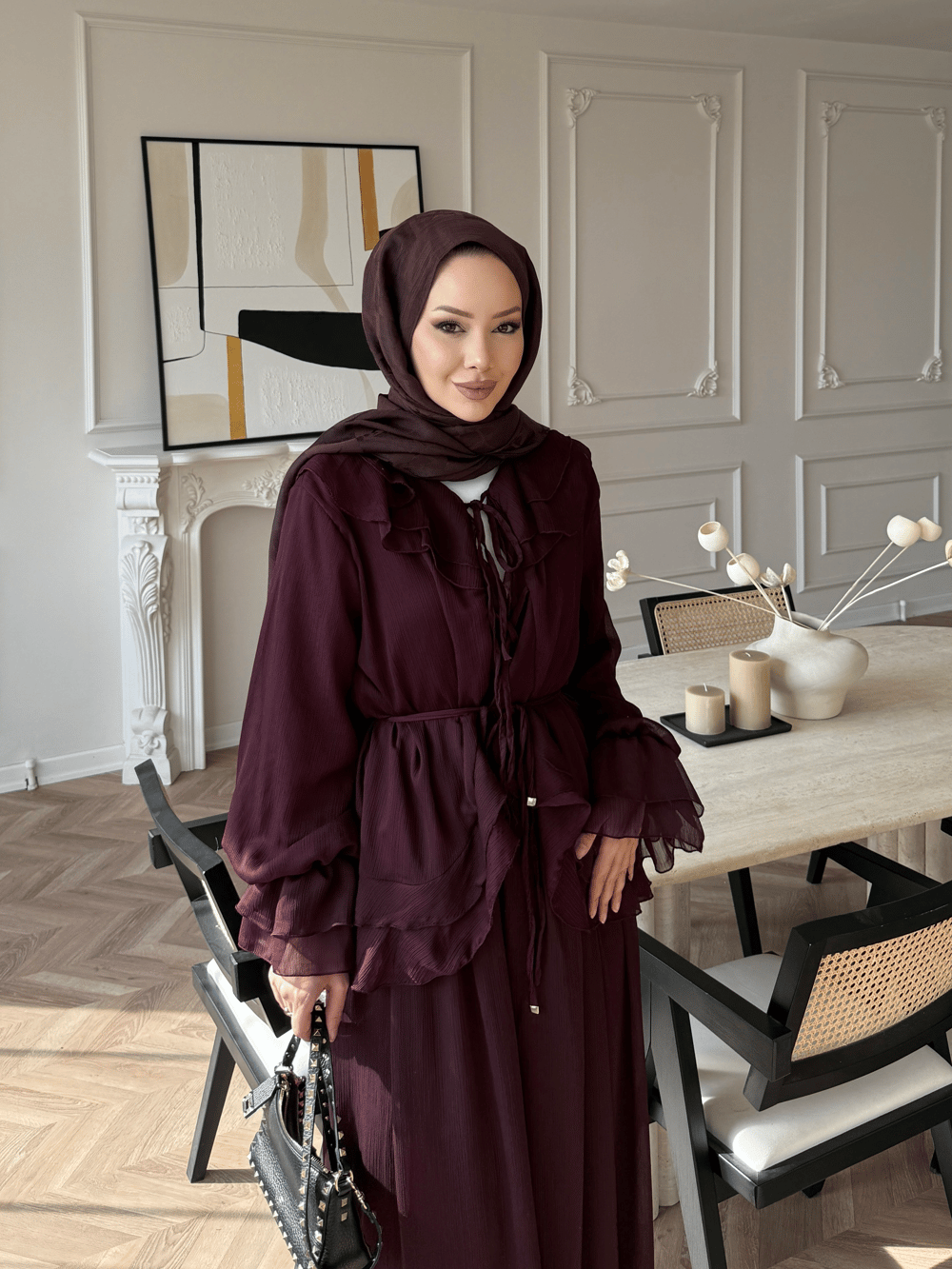 Ghalia Şifon Pantolonlu Takım Mürdüm 