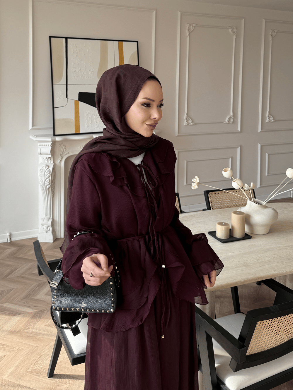 Ghalia Şifon Pantolonlu Takım Mürdüm 