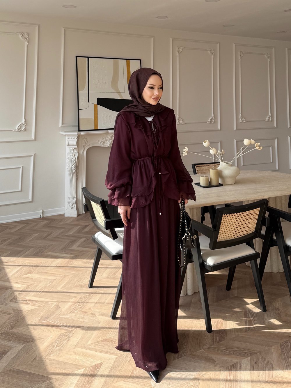 Ghalia Şifon Pantolonlu Takım Mürdüm 