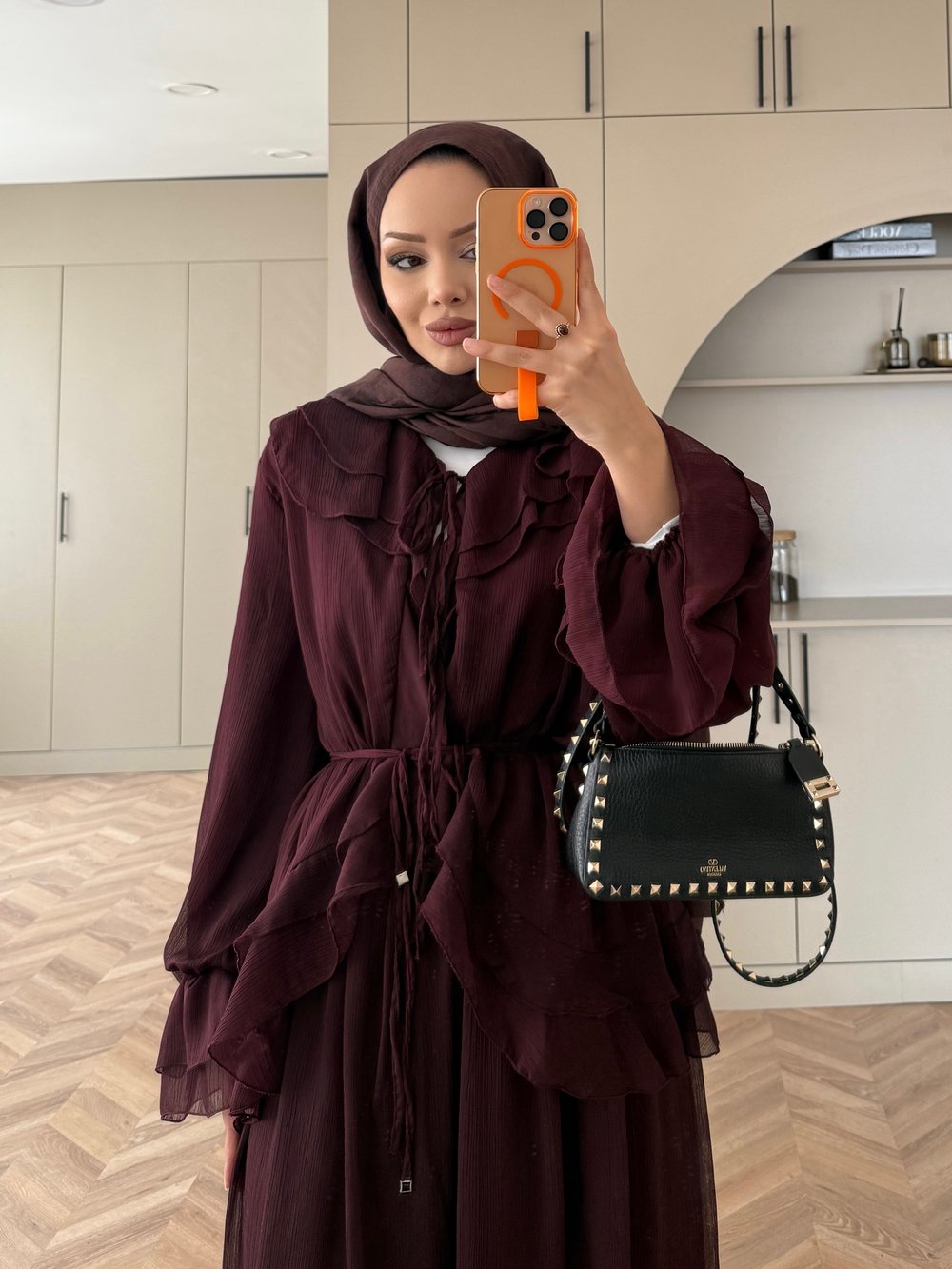 Ghalia Şifon Pantolonlu Takım Mürdüm 