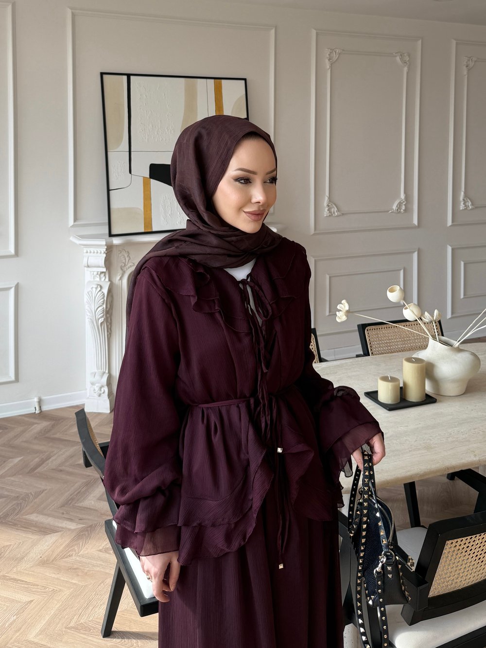 Ghalia Şifon Pantolonlu Takım Mürdüm 