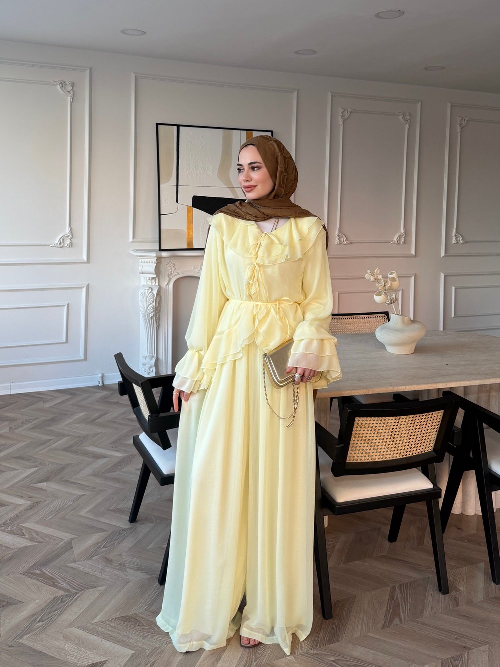 Ghalia Şifon Pantolonlu Takım Sarı (8218)