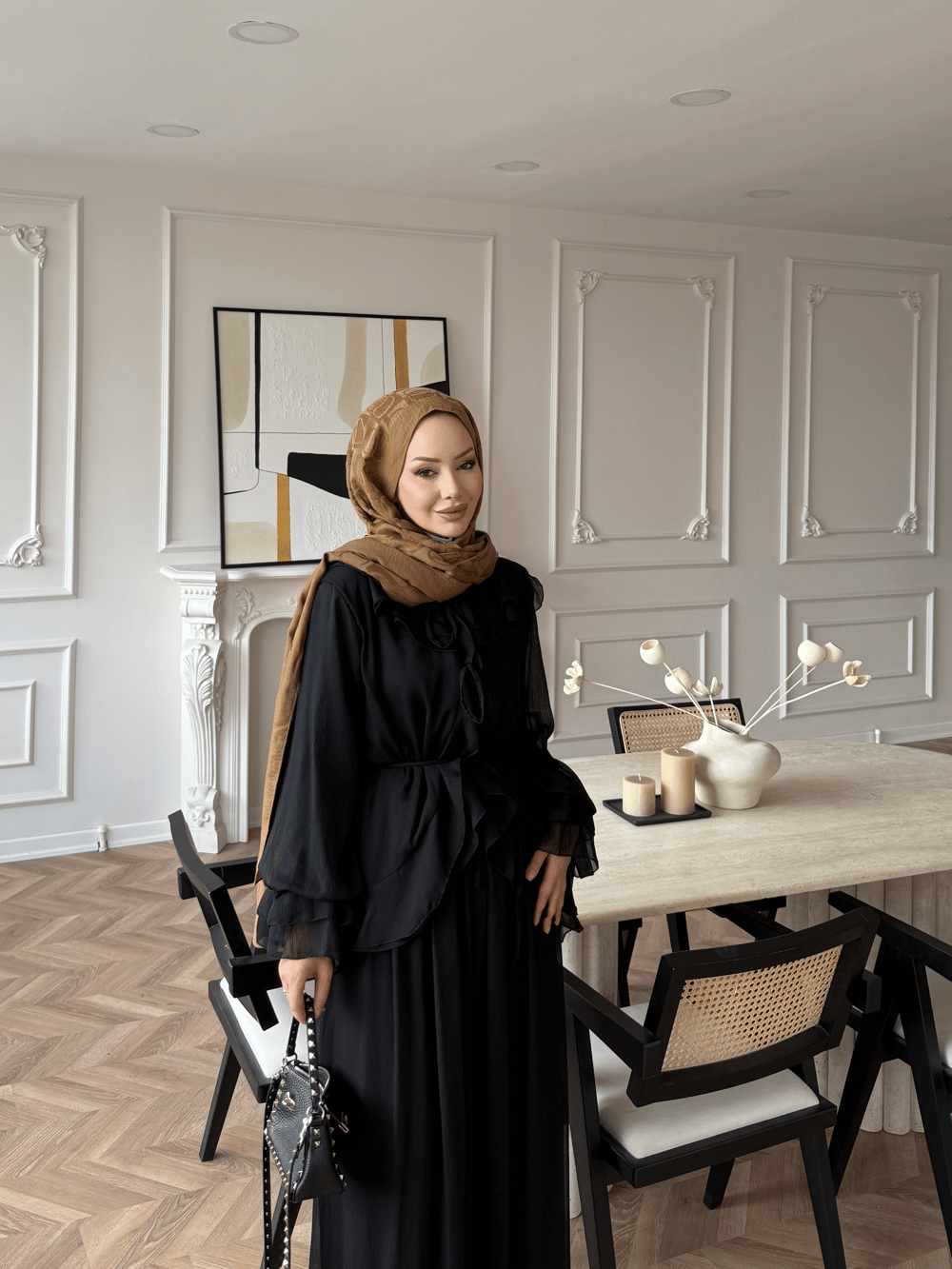 Ghalia Şifon Pantolonlu Takım Siyah