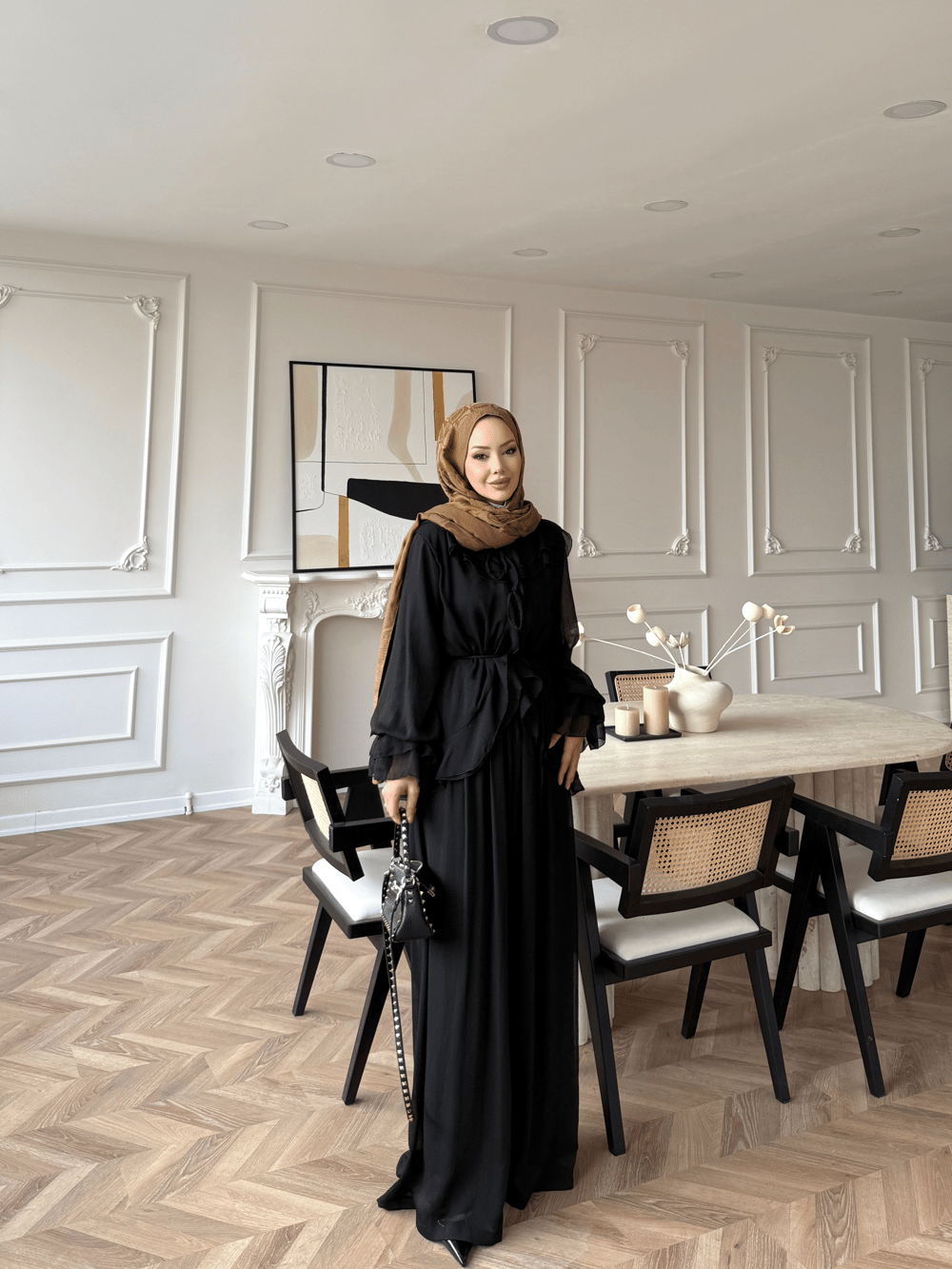 Ghalia Şifon Pantolonlu Takım Siyah