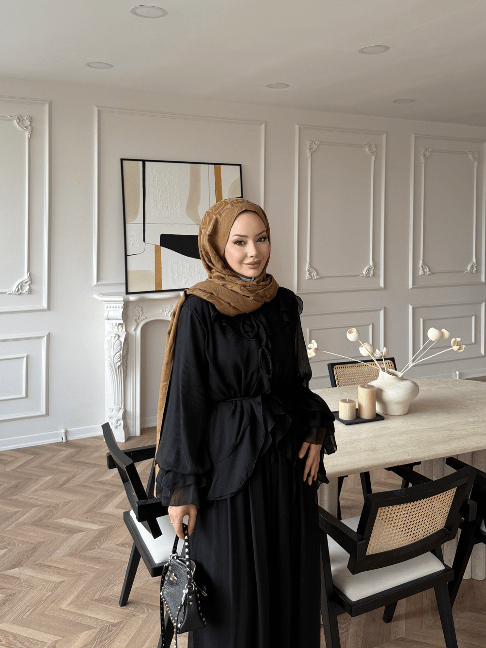 Ghalia Şifon Pantolonlu Takım Siyah