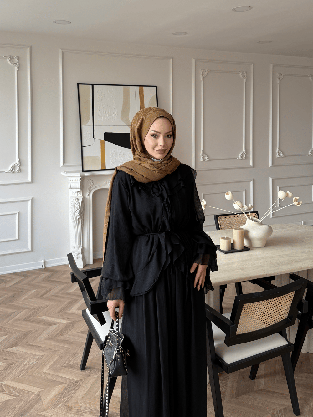 Ghalia Şifon Pantolonlu Takım Siyah