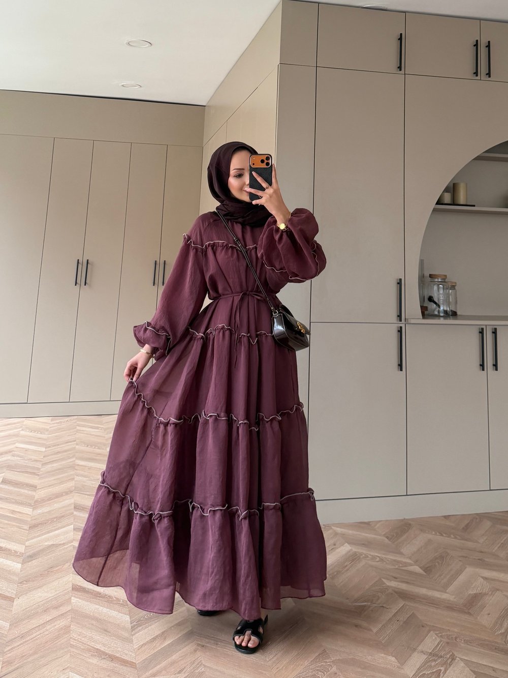 Halter Şifon Elbise Bordo (4475)