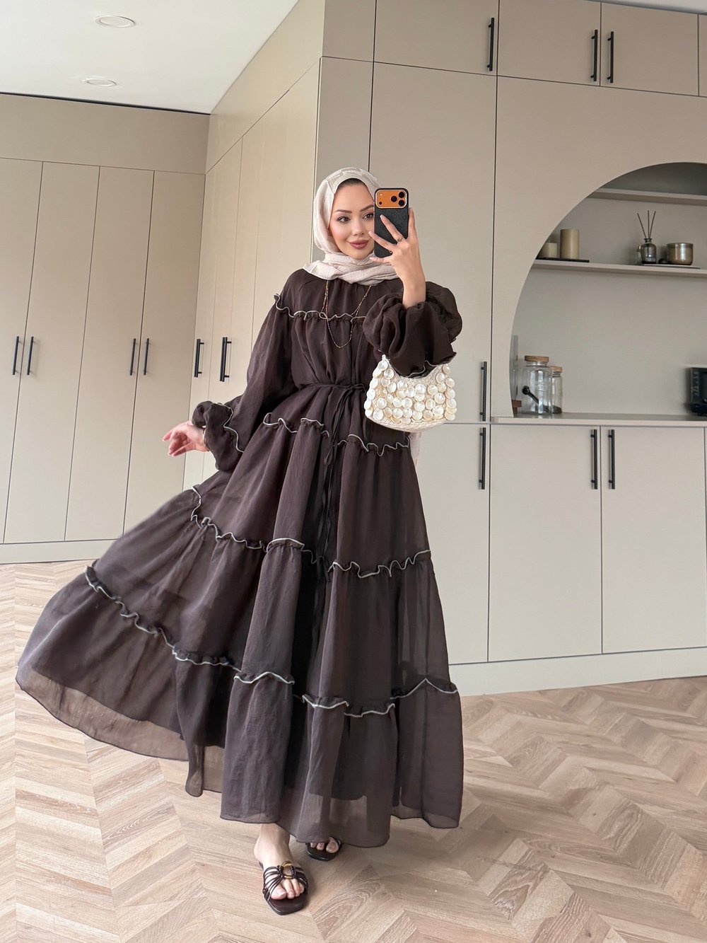 Halter Tül Elbise Koyu Kahve (4475)