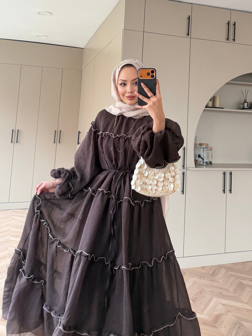 Halter Tül Elbise Koyu Kahve (4475)